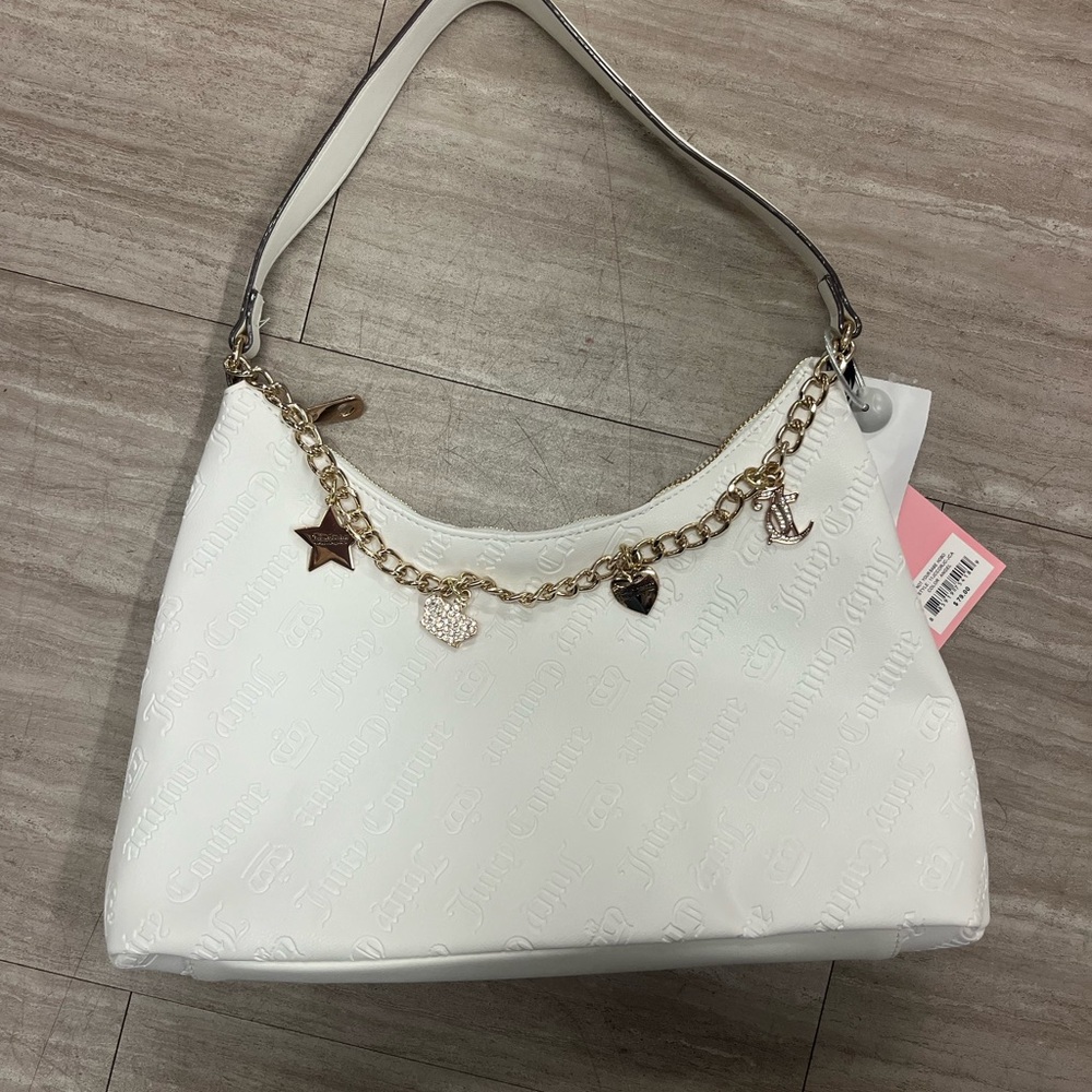 Juicy Couture White Embossed Shoulder Bag with Gold Chain